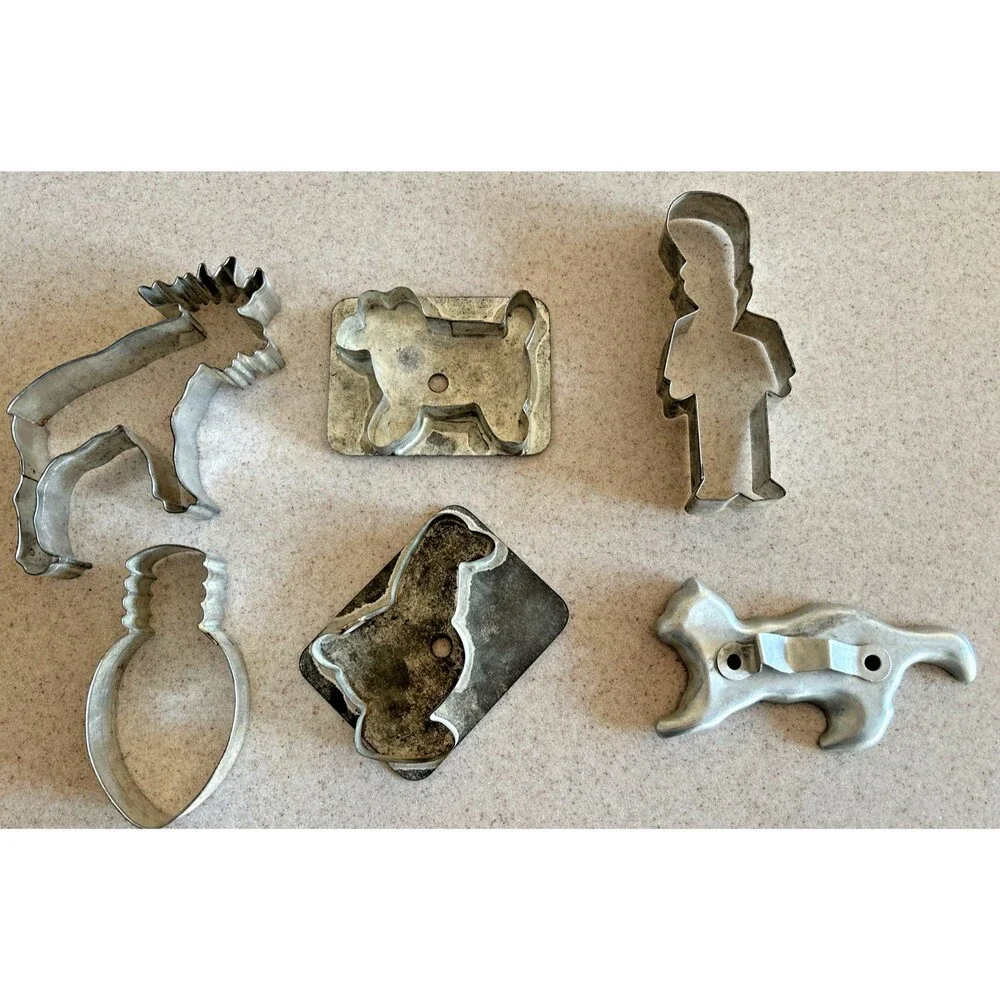 Vintage Antique Primitive Cookie Cutters -lot Of 6  (2 Flat Back)